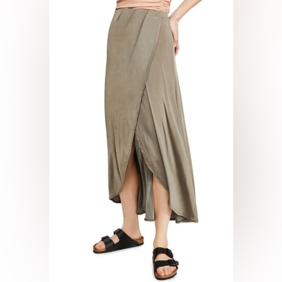Free People Women’s Army Green/Grey Smoke & Mirrors Faux Wrap Skirt - Small - Picture 1 of 6